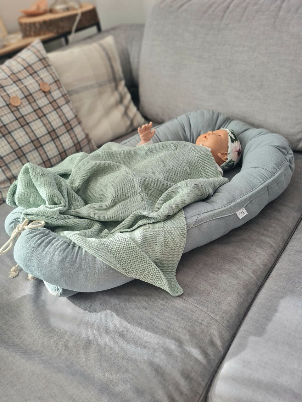 Babynestchen "Leinen dunkles altmint"