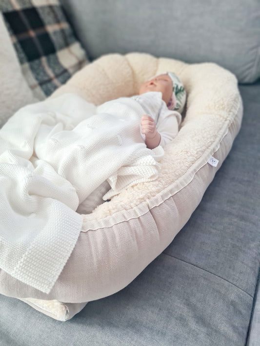 Babynestchen "Teddy" Baumwollteddy/Leinenmix