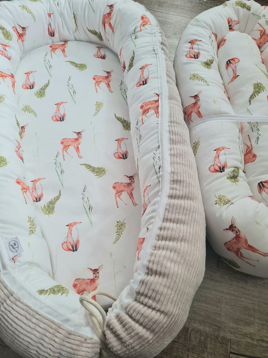 Babynestchen "Waldtiere" Cord sand