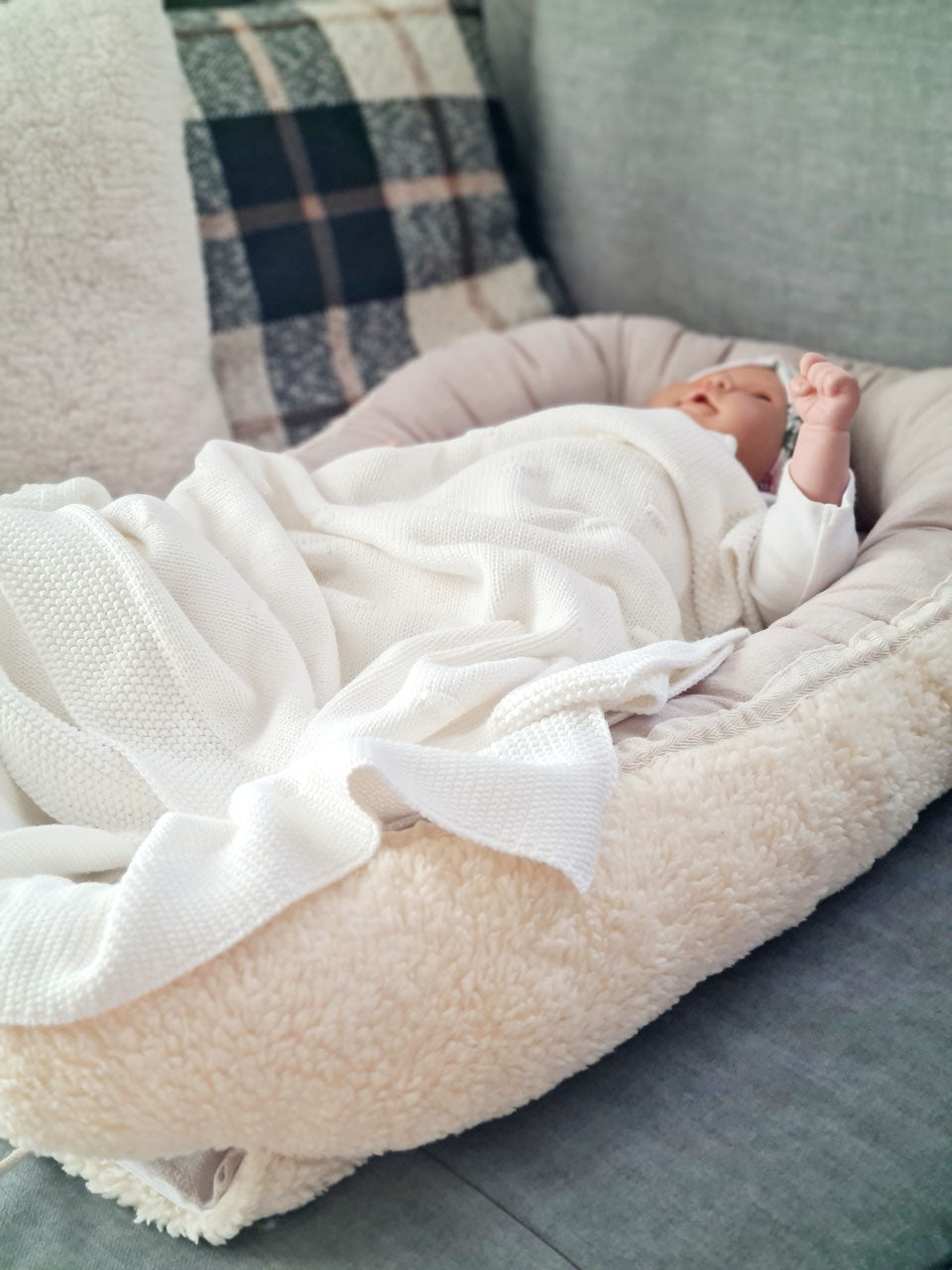 Babynestchen "Teddy" Baumwollteddy/Leinenmix